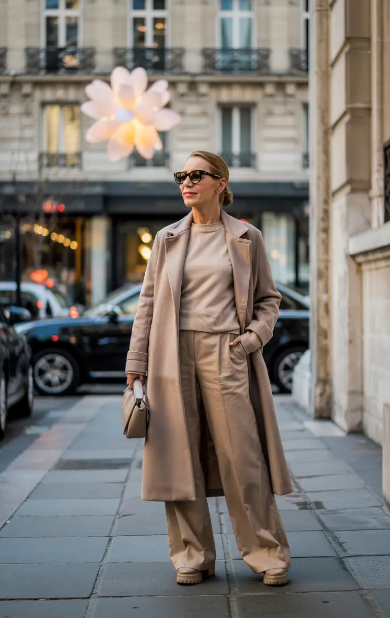 winter outfits over 50 older women Neutral Elegance in Monochrome Layers