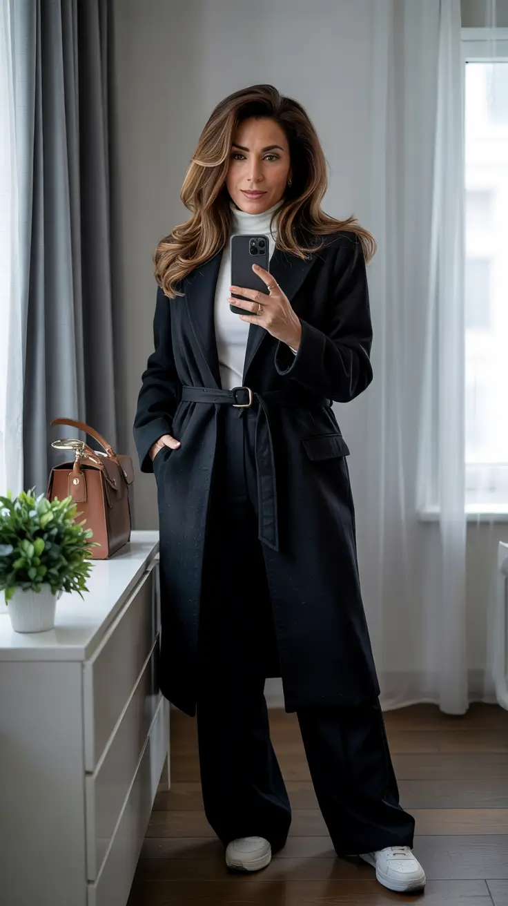 winter outfits over 50 older women All-Black Sophistication with a Modern Twist