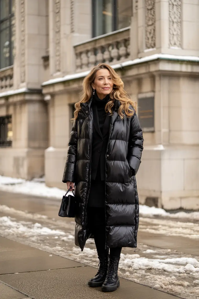 winter outfits over 50 older women Glossy Down Coat for Cold City Days