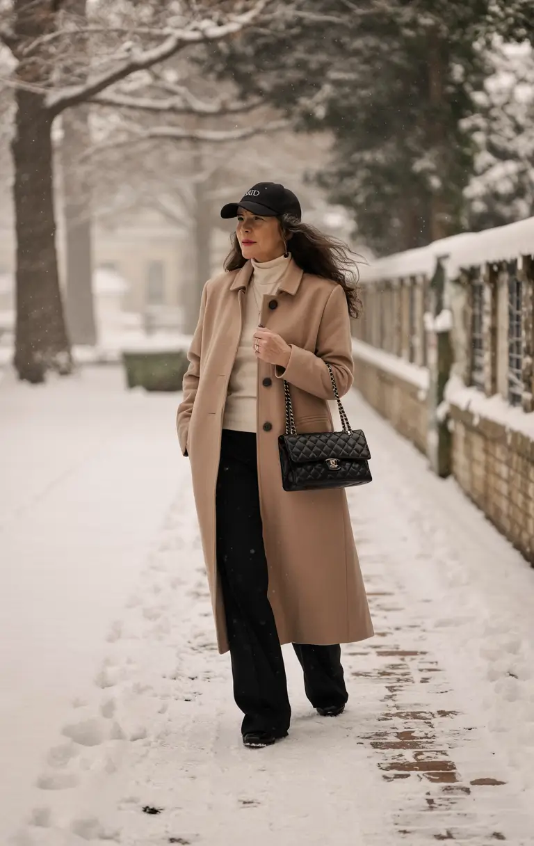 winter outfits over 50 older women Snow-Ready Camel Coat with Chic Accessories