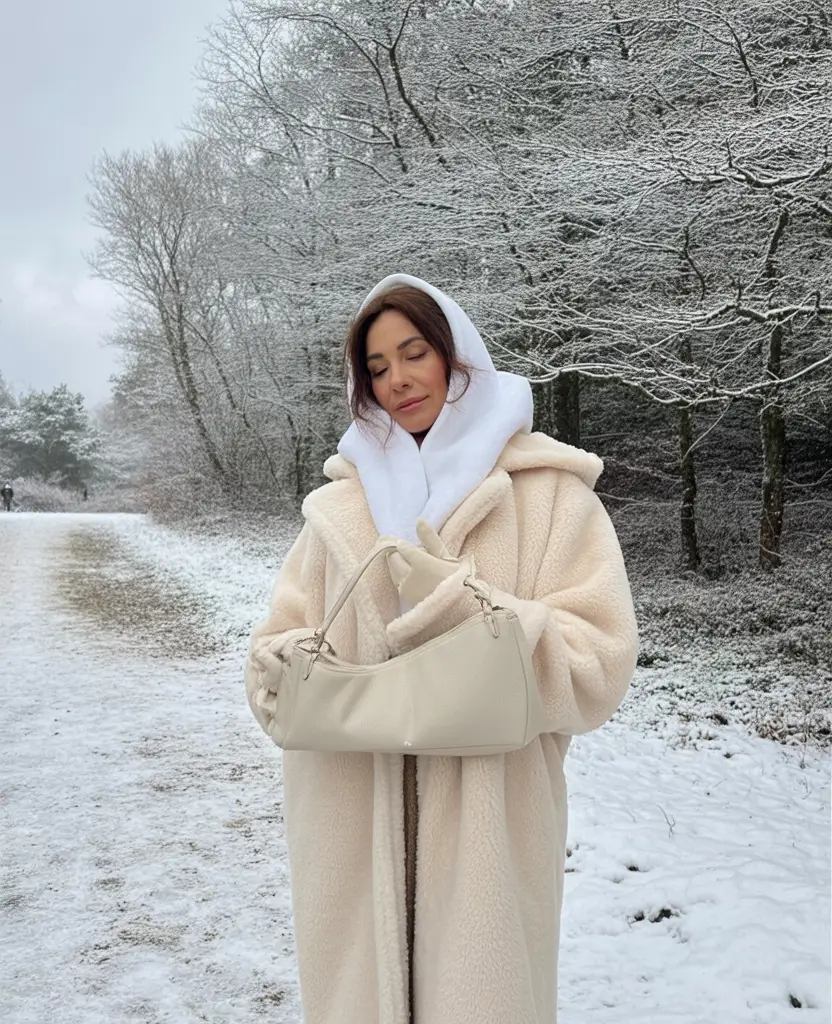 winter outfits over 60 older women Soft Neutrals in a Snowy Setting