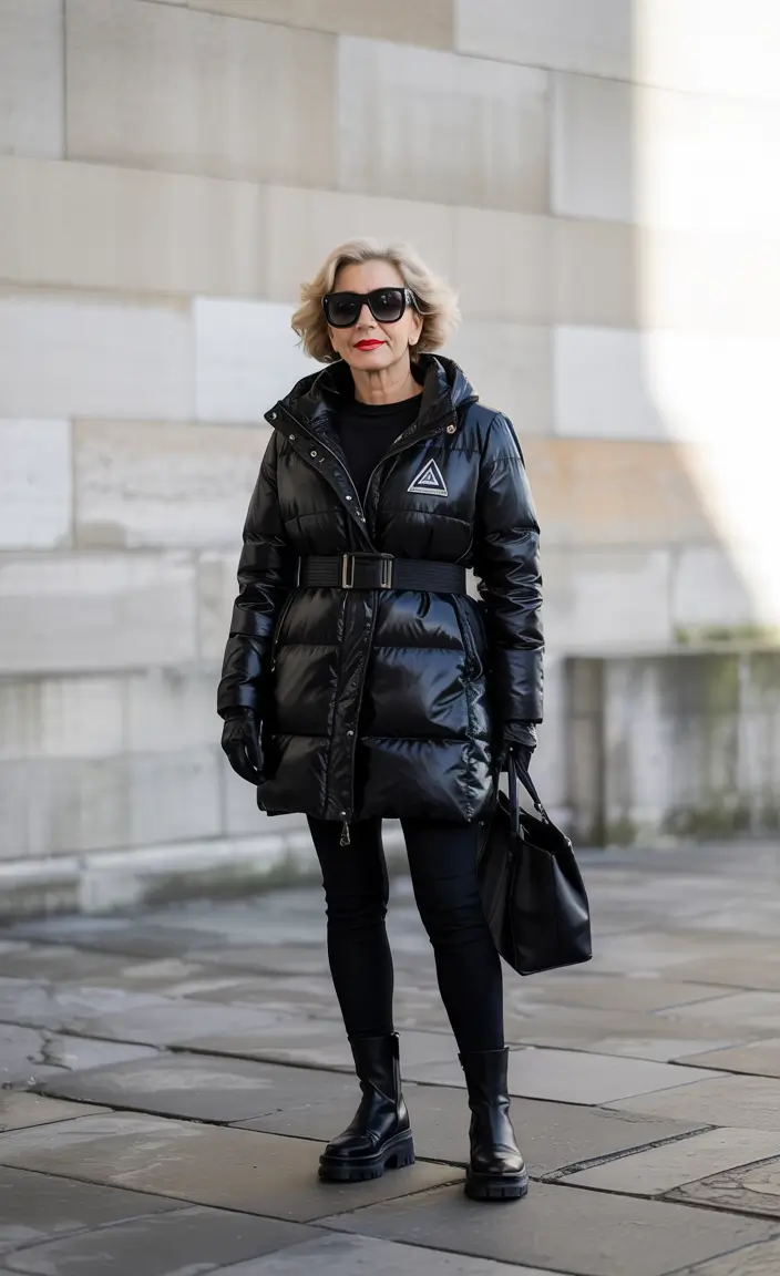 winter outfits over 60 women All-Black Puffer Power