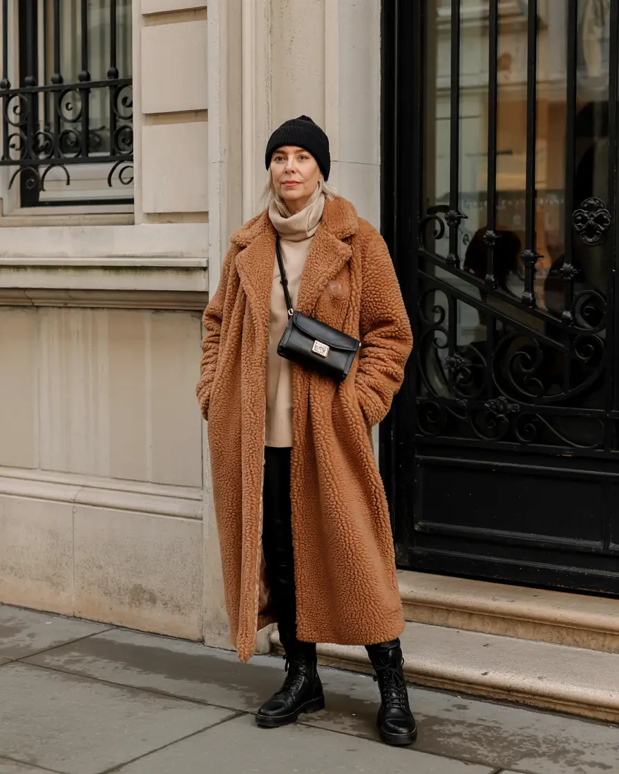 winter outfits for over 60s Teddy Coat Warmth with Street Vibe