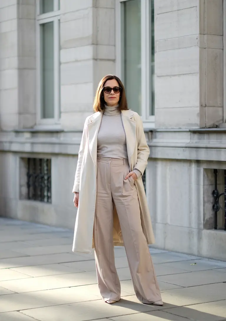 winter outfits over 60 women Monochrome Cream Power Dressing
