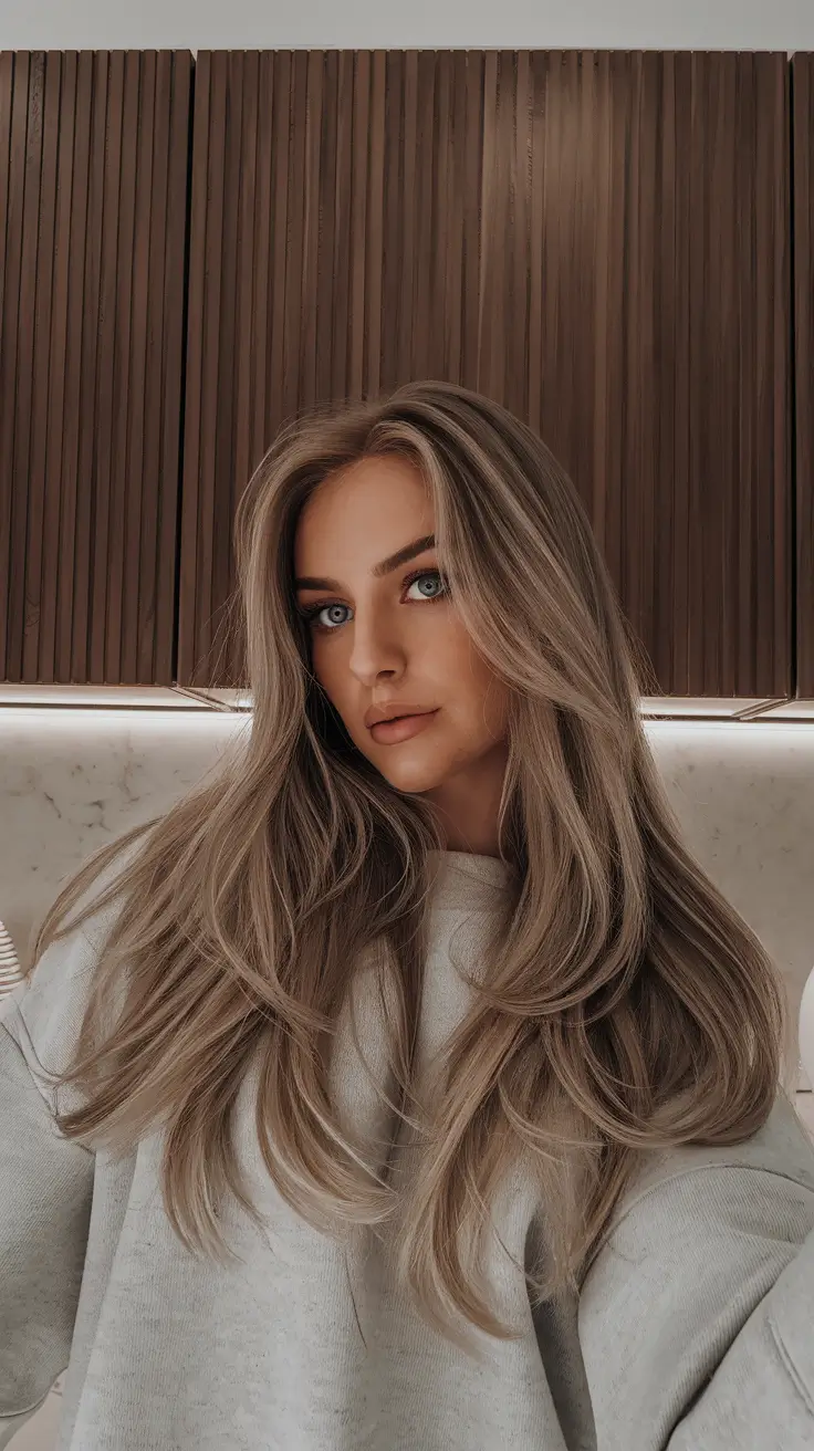 trending hair colors for winter 2025 Champagne Beige Layers