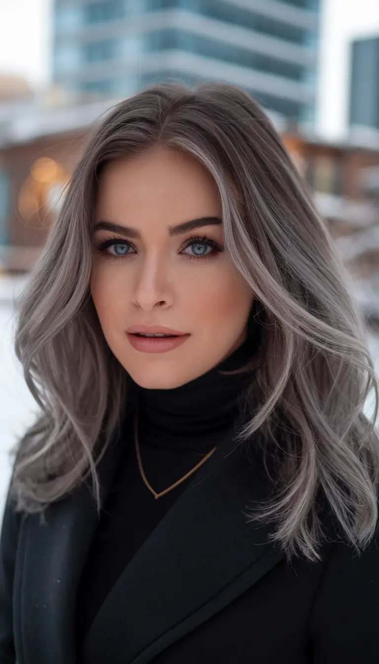 trending hair colors for winter 2025 Smoky Silver Waves