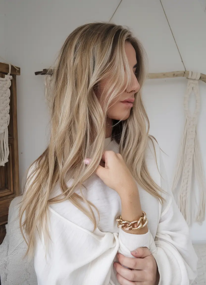 trending hair colors for winter 2025 Golden Sand Layers