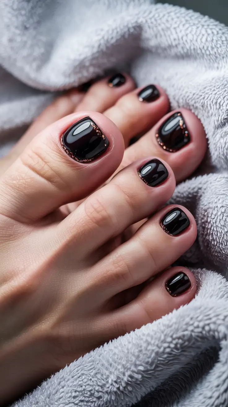 fall toe nails Dark Gloss with Subtle Glitter Frame