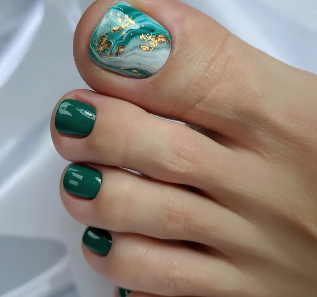 fall toe nails Emerald Marble with Golden Veins