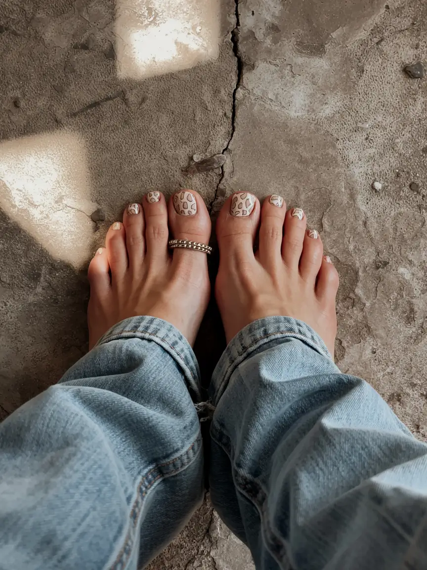 fall toe nails Soft Beige Animal Print