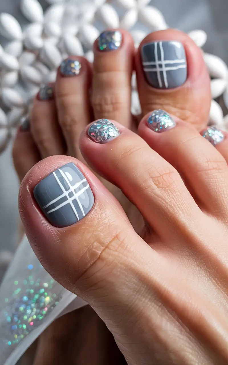 fall toe nails Modern Plaid with a Shimmer Twist