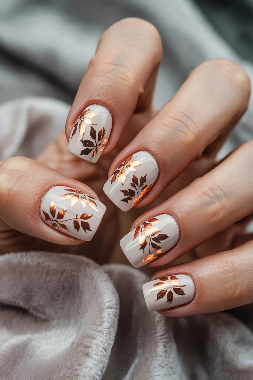 fall winter nails 2025 Golden Leaf Elegance