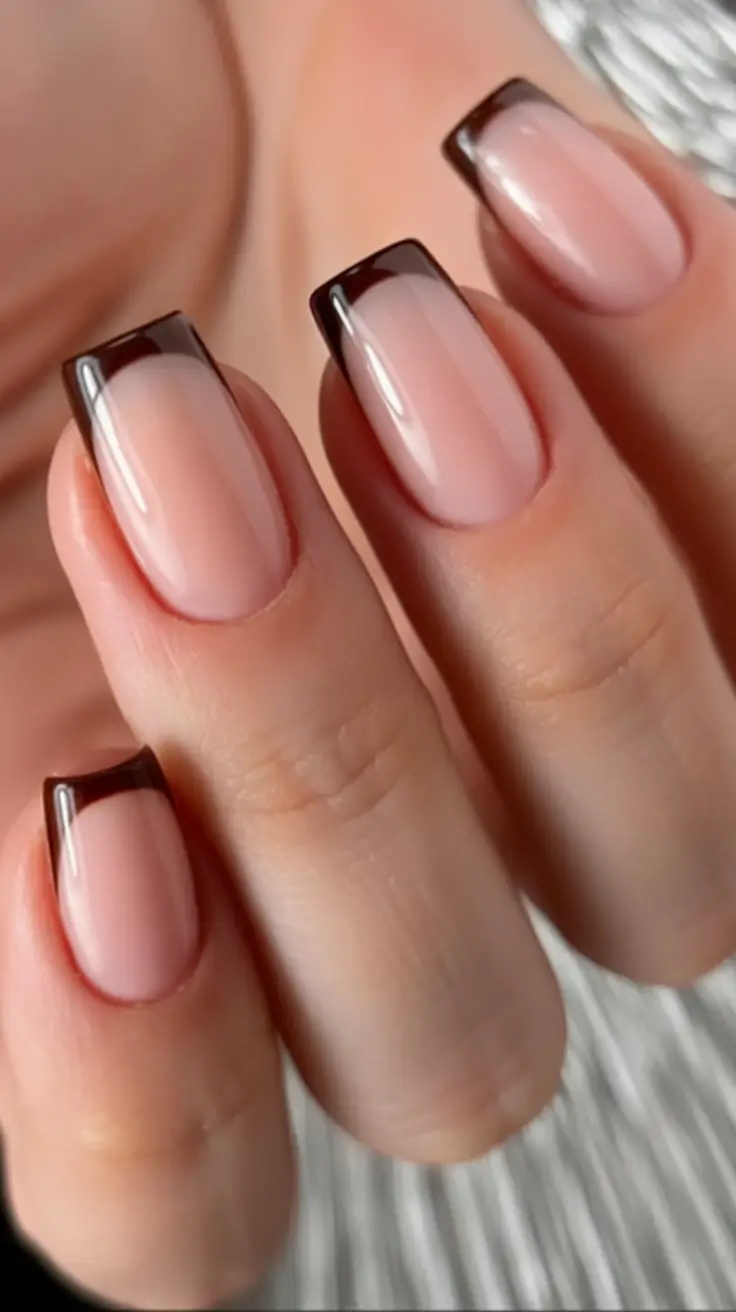 fall winter nails square Chocolate French Tips
