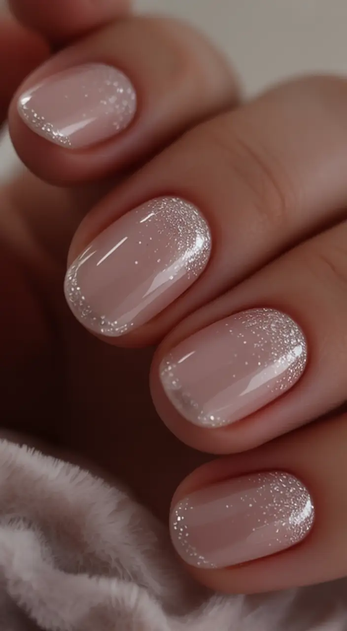 fall winter nails short Frosted Glitter Tips