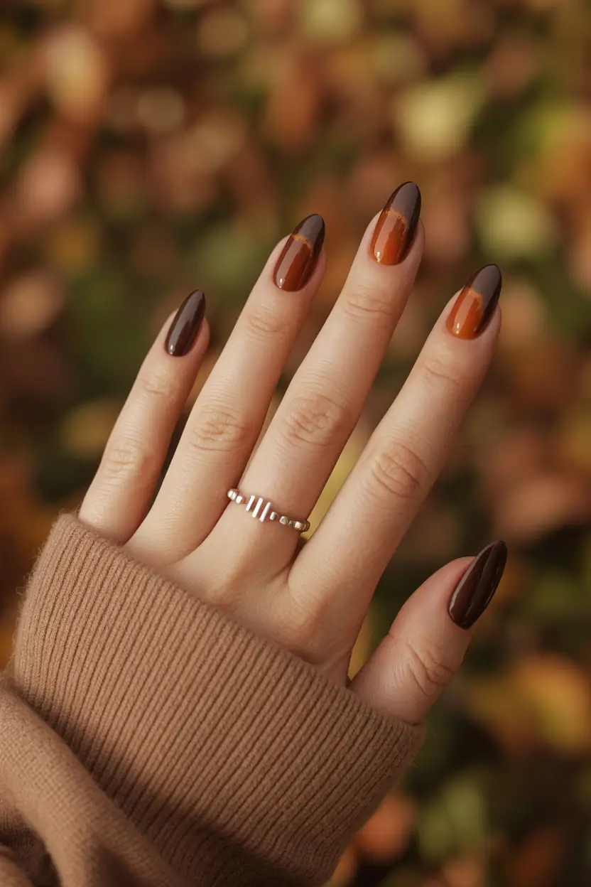 fall winter nails design almond Autumn Spice Gradient