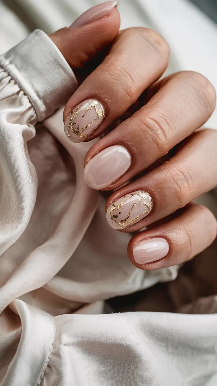 fall winter nails design simple Golden Marble Accents