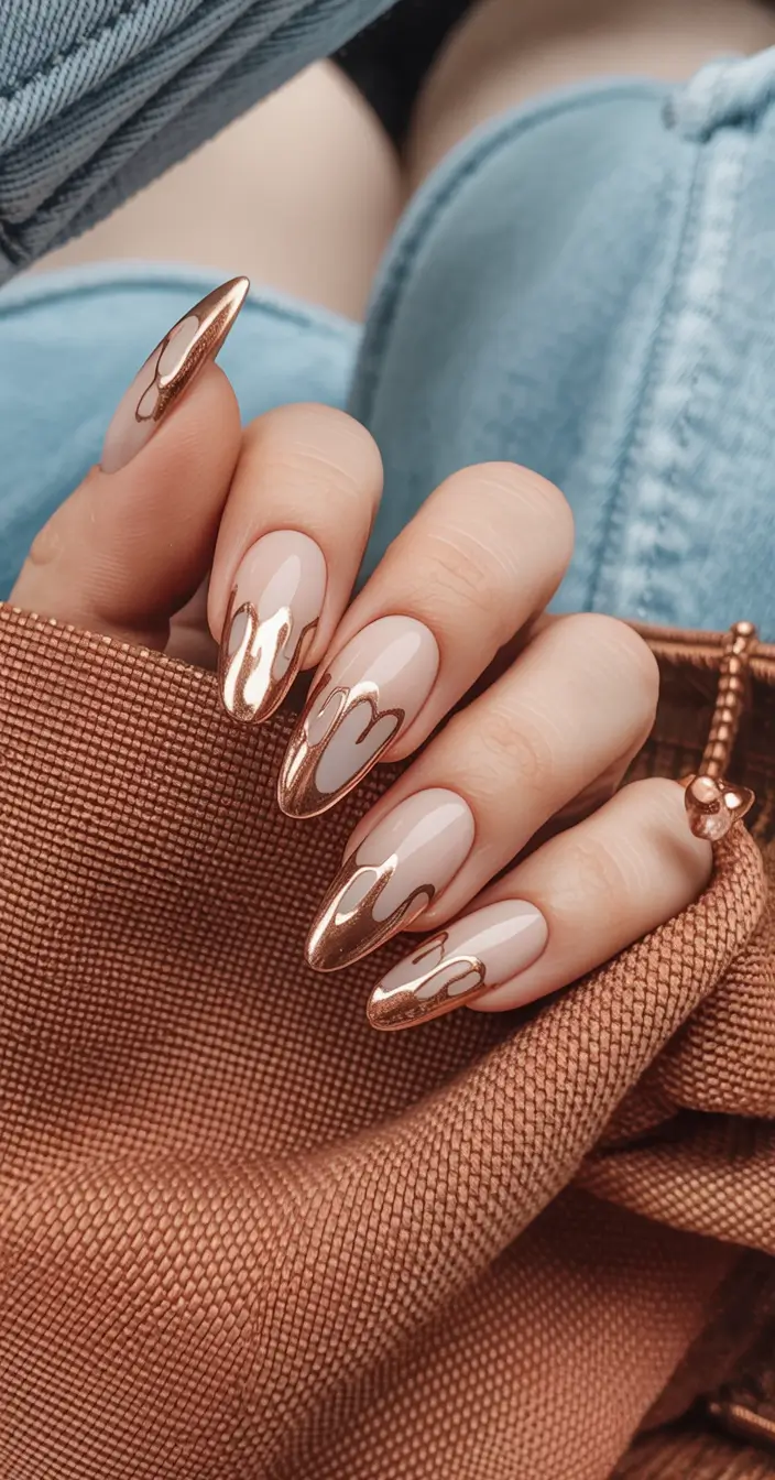 fall winter nails design almond Molten Rose Gold Drama