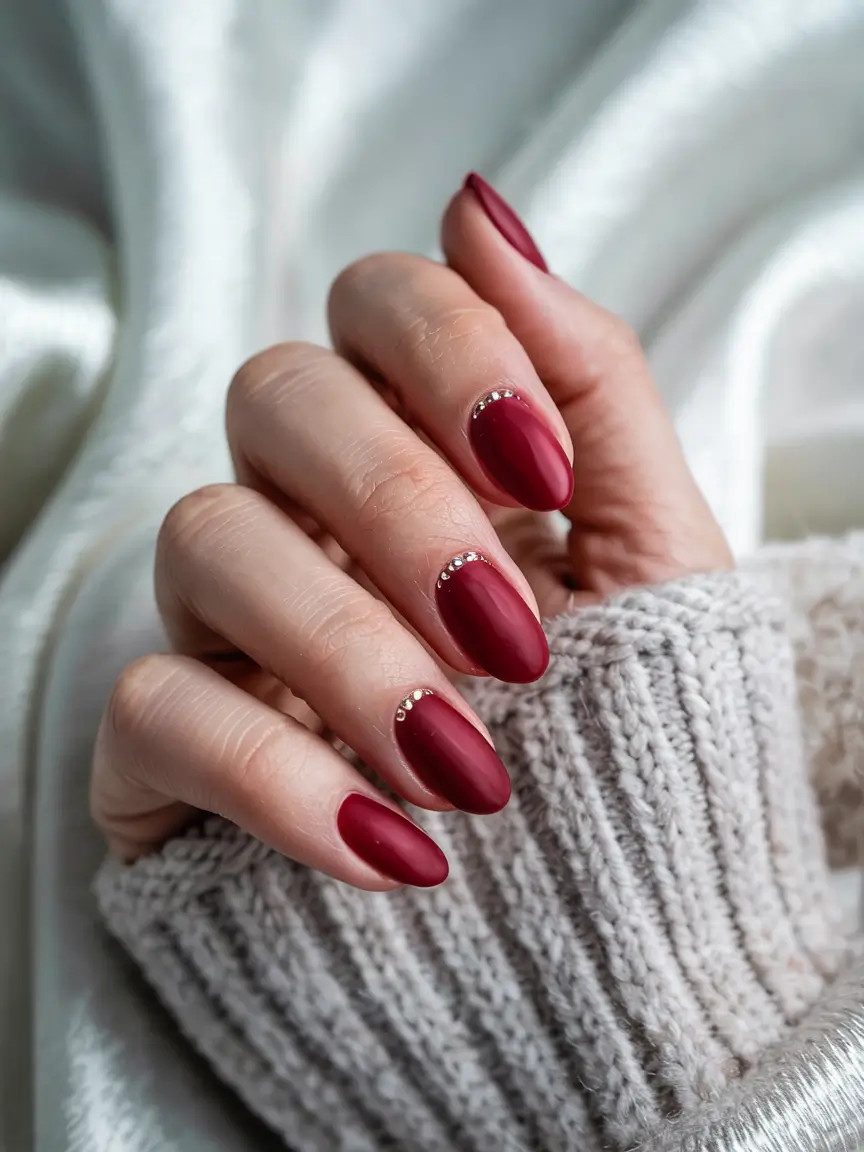 fall winter nails 2025 velvet red sparkle