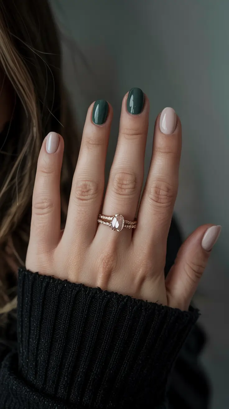 fall winter nails 2025 green nude contrast