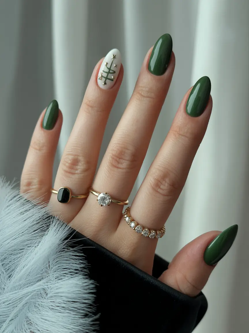 fall winter nails almond Evergreen Charm