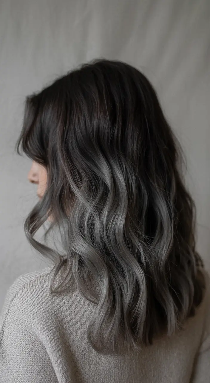 Winter 2025-2026 Balayage Hair Color Ideas Smoky Charcoal Balayage