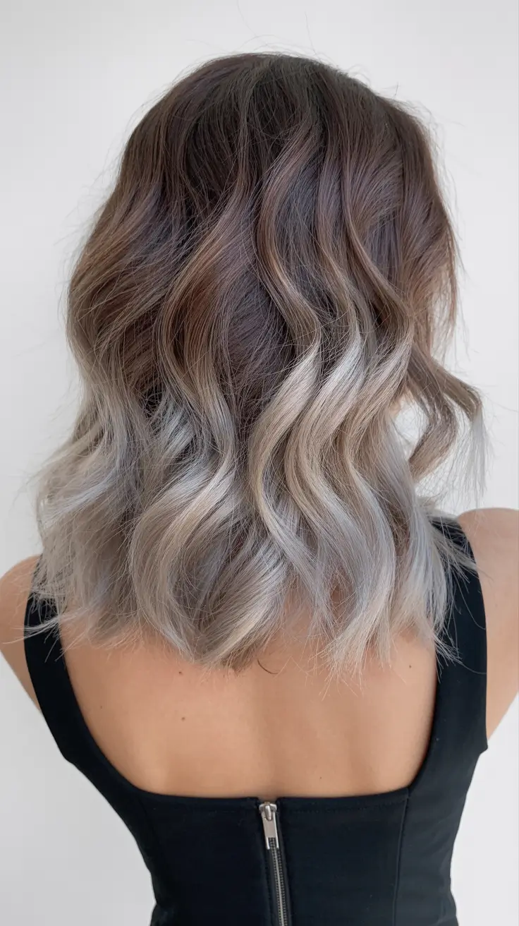 Winter 2025-2026 Balayage Hair Color Ideas Frosted Silver Waves