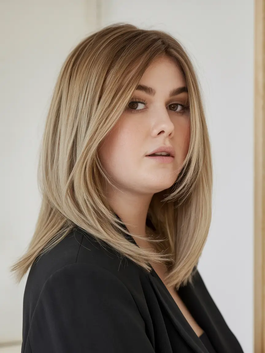haircuts for plus size women Polished Medium Layers with Face Framing