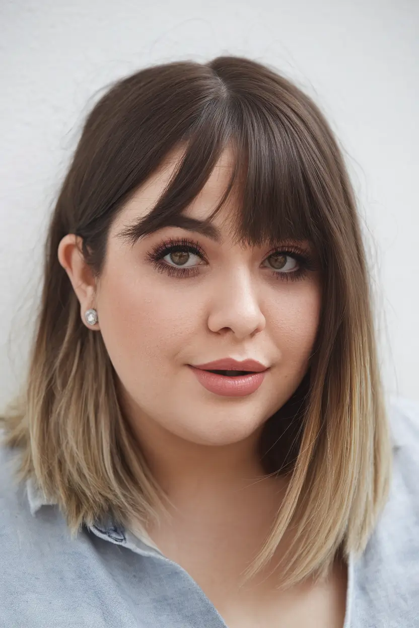 haircuts for plus size women Classic Lob with Wispy Bangs