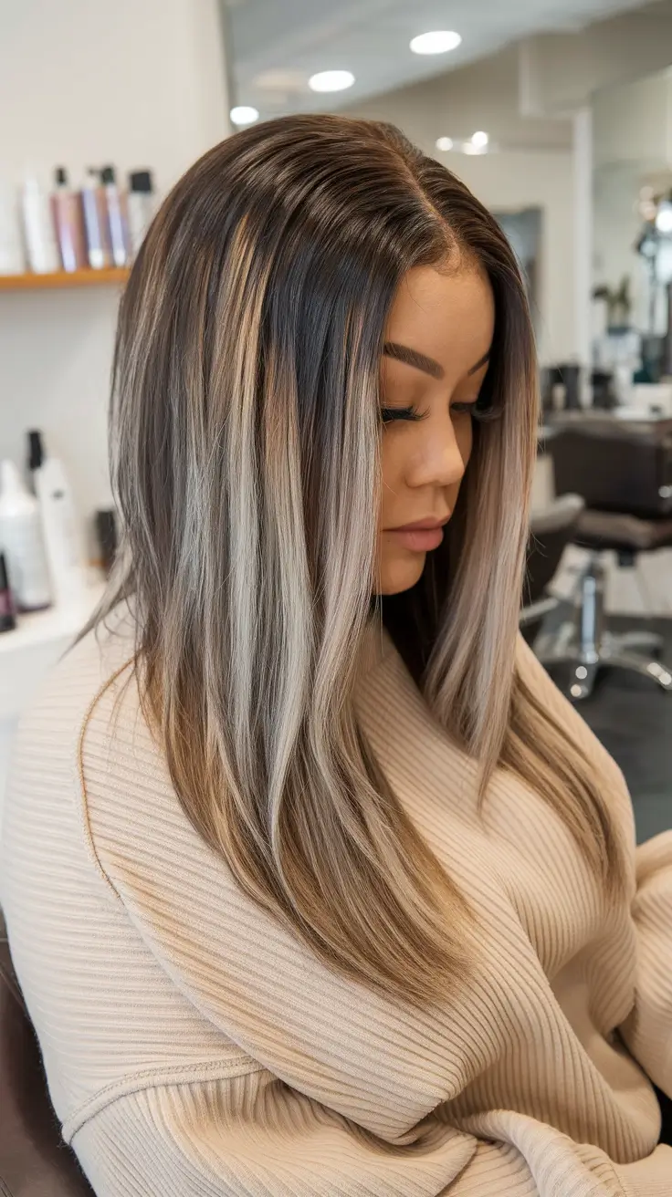 haircuts for plus size women Straight Long Layers with Ash Highlights
