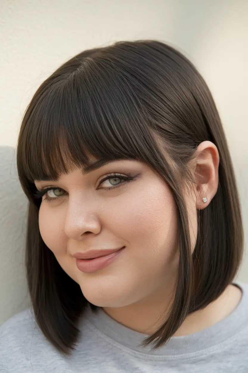 haircuts for plus size women Chic Blunt Bob with Straight Bangs