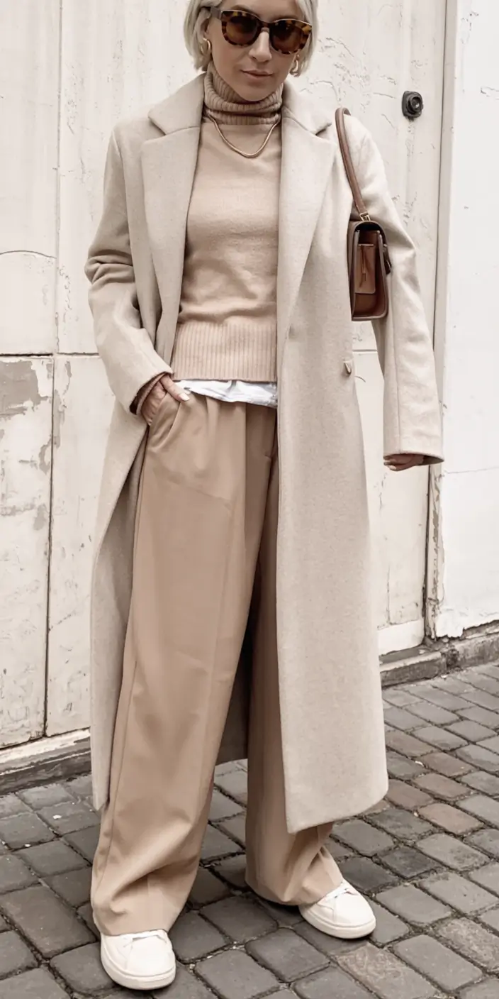 winter outfits for women Beige-on-Beige Power Layering