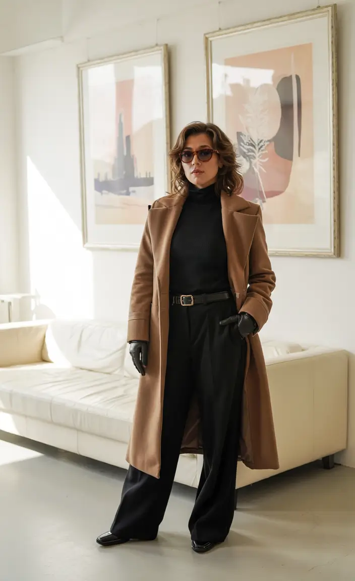 winter outfits for women Timeless Camel & Black Elegance