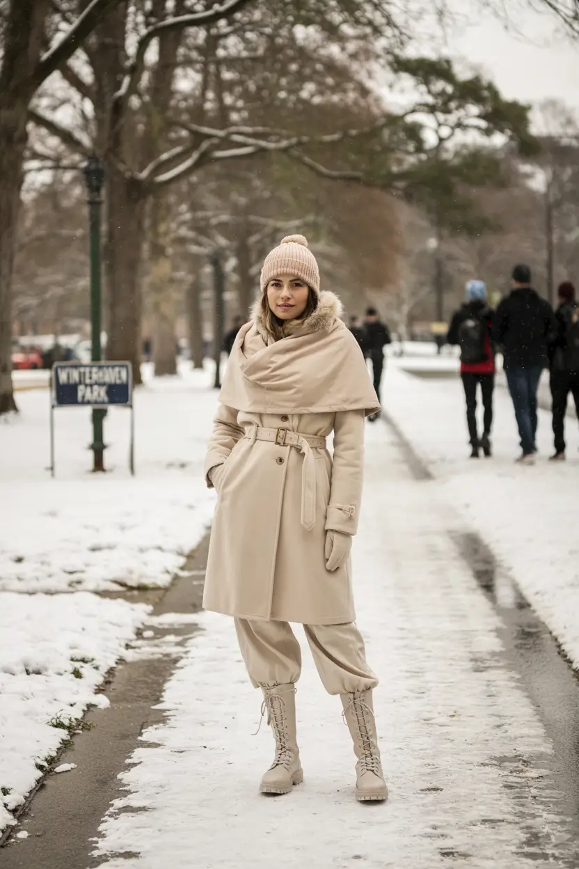 winter outfits for women Creamy Belted Warmth