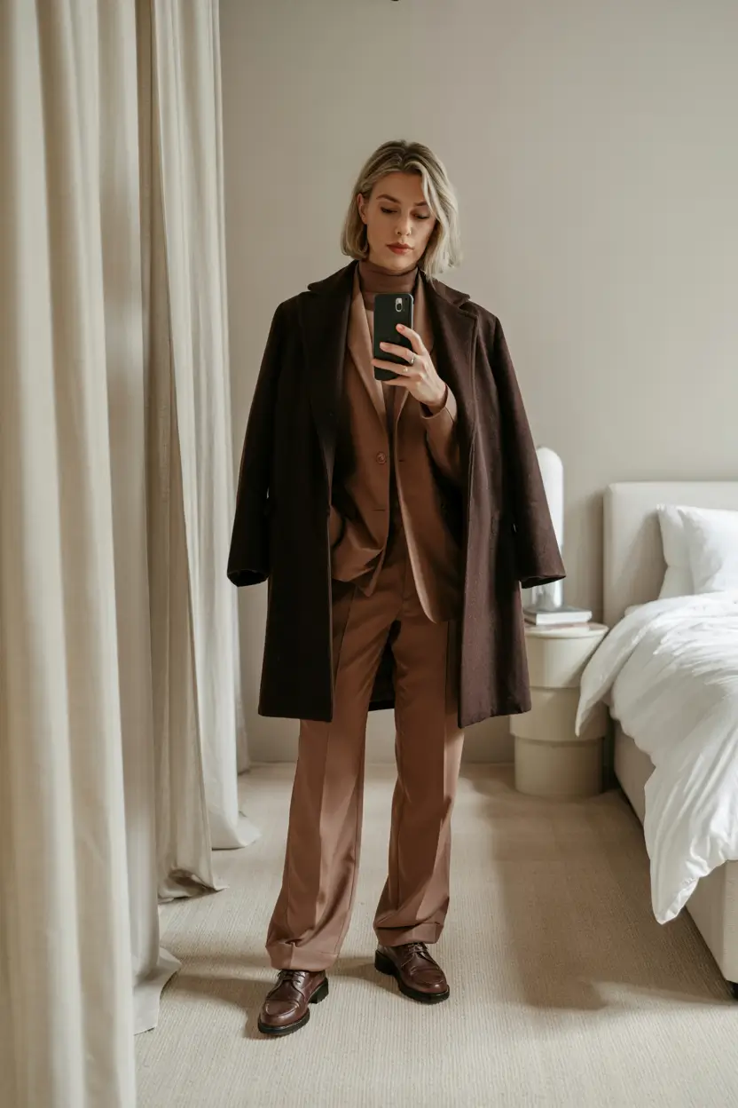 winter outfits for women Tailored Chocolate Suiting
