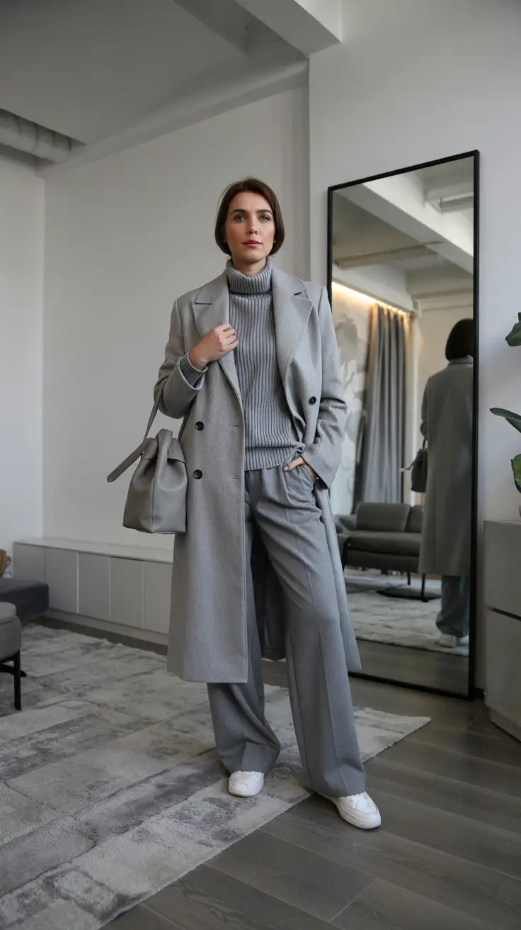 winter outfits for women 2025 2026 Monochrome Grey Elegance