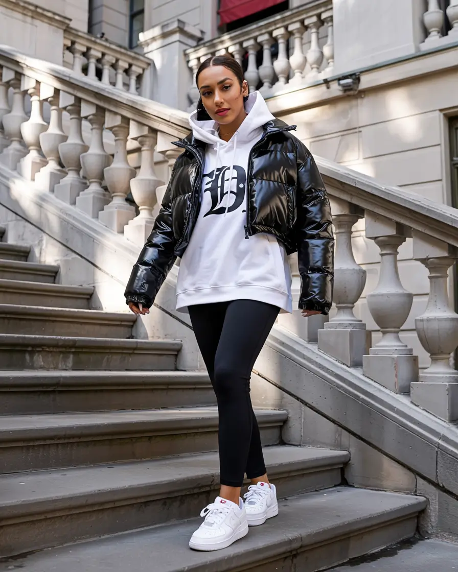 puffer jacket outfit black Streetwear Contrast in Black and White