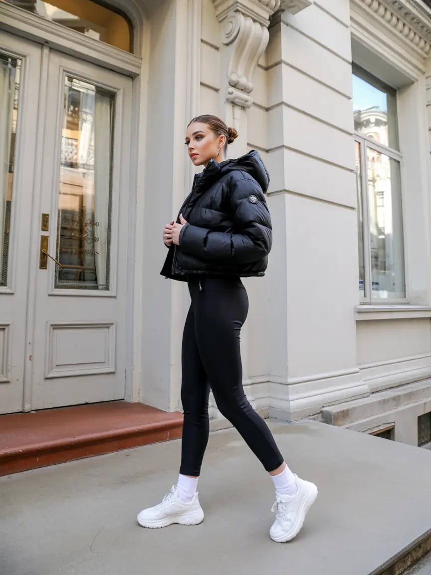 puffer jacket outfit black Sporty Chic in Black