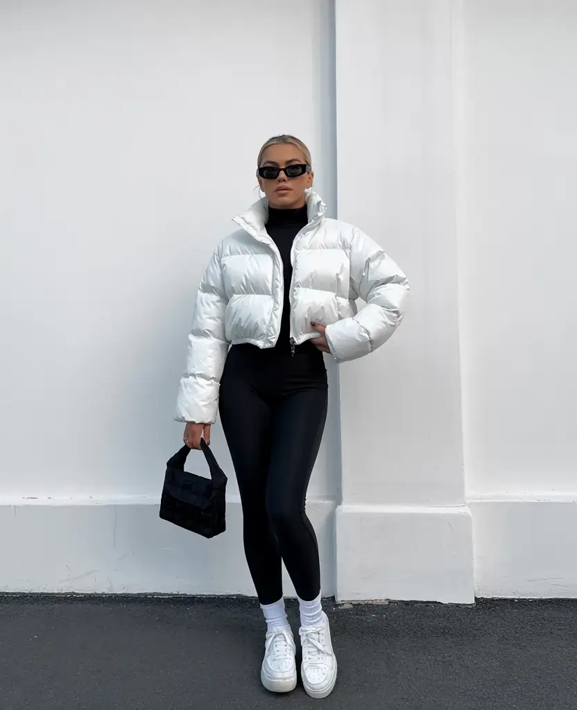 puffer jacket outfit white Minimalist White Confidence