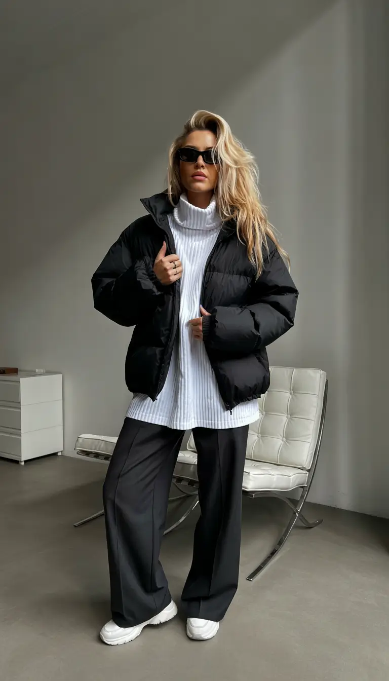 puffer jacket outfit black Relaxed Black Layers