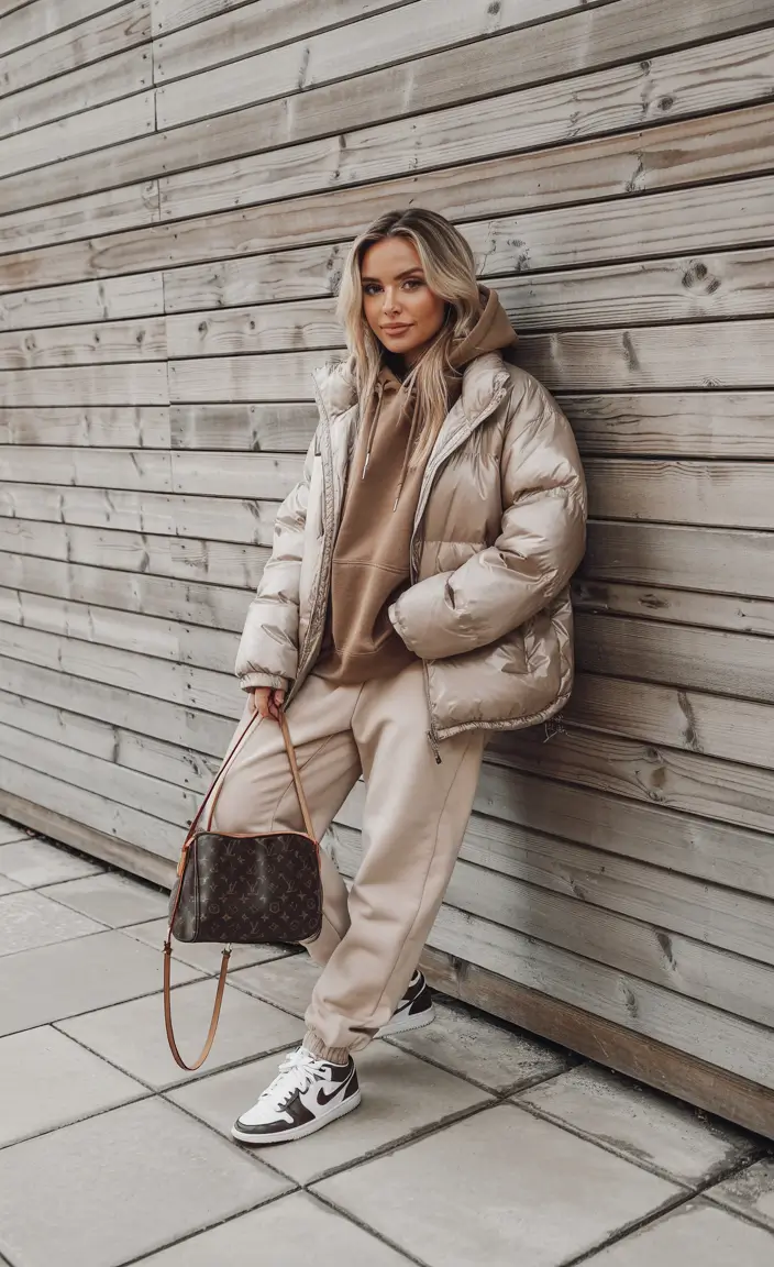 puffer jacket outfit brown Streetwear in Warm Browns