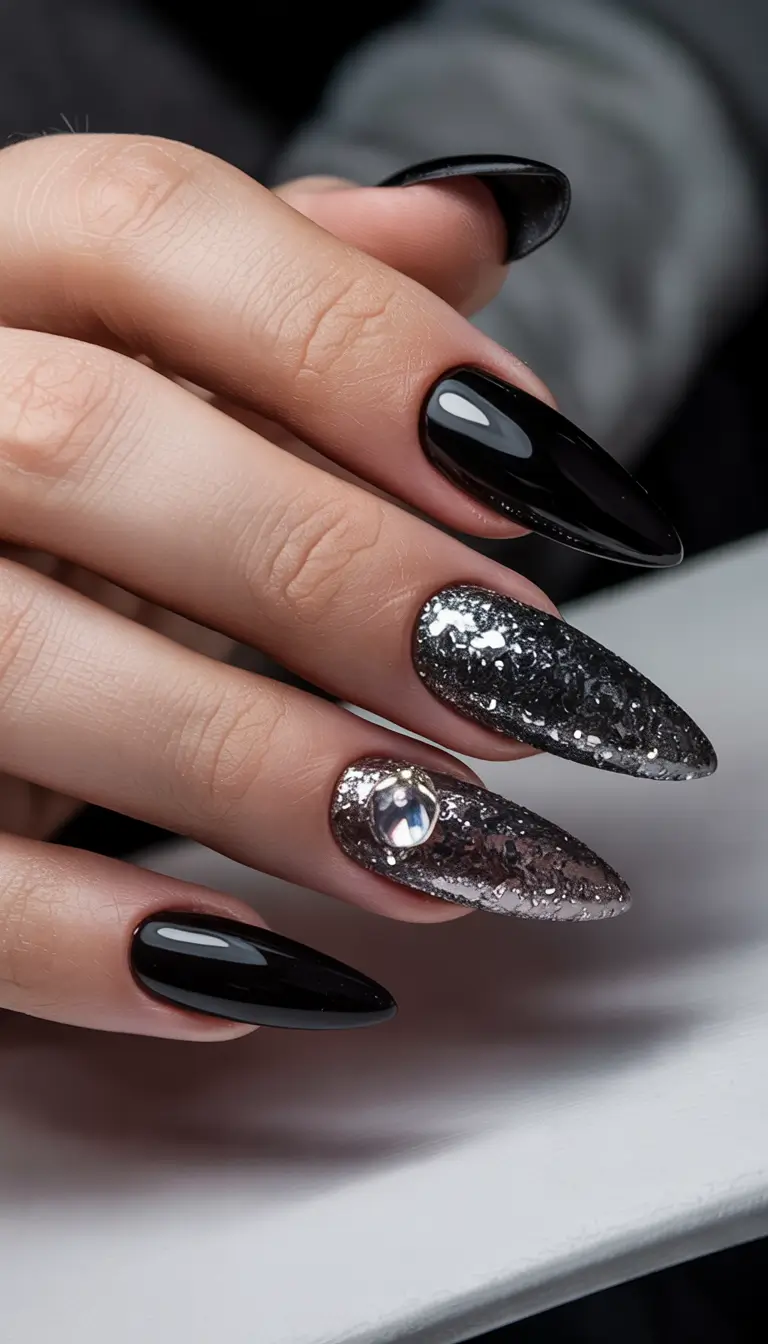 baddie short acrylic nails designs winter Black Ice Glam