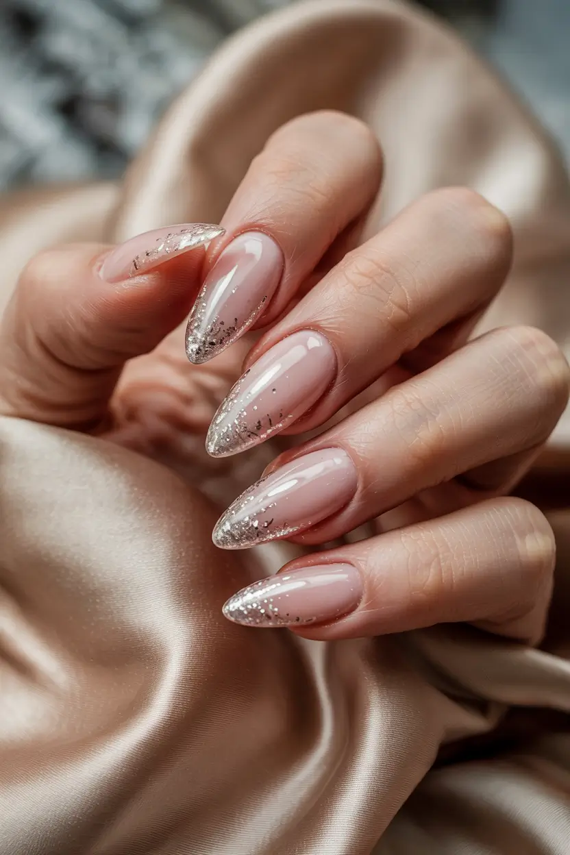gel nails color ideas winter Silver Sparkle Veil