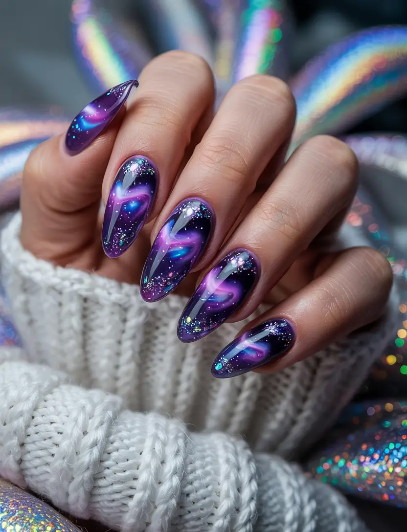 acrylic nails designs for winter fun Galaxy Glow