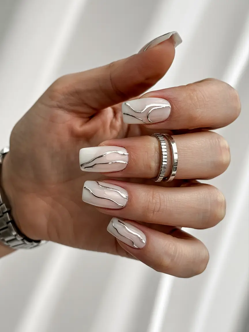 short coffin acrylic nails designs winter simple Arctic White Lines