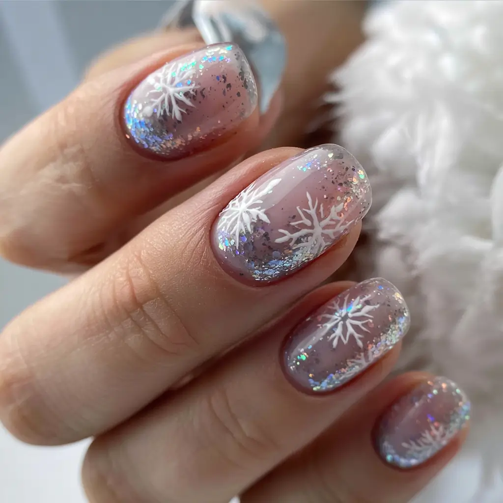 short-acrylic-nails-designs-winter-Snowflake-Sparkle