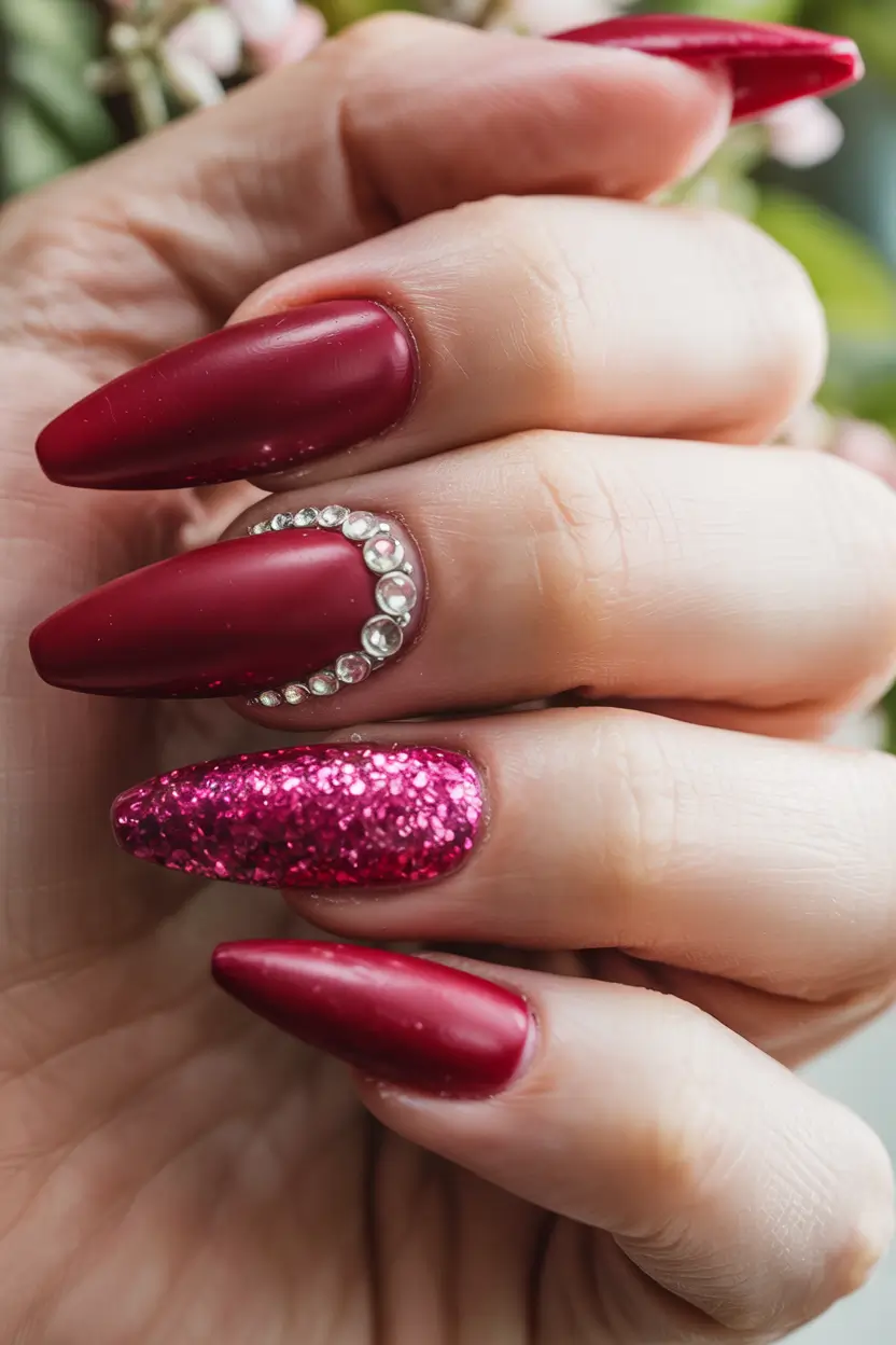 winter-acrylic-nails-designs-Velvet-Red-Luxe