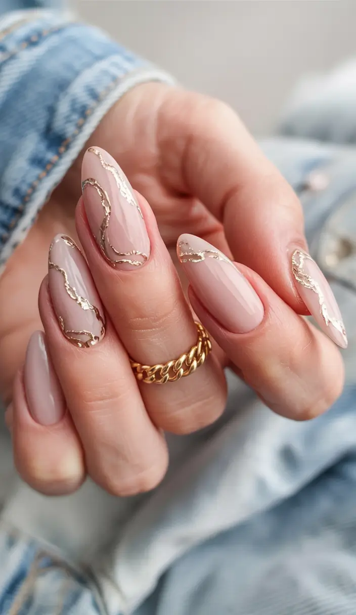 acrylic-nails-color-ideas-winter-Golden-Veins-on-Nude