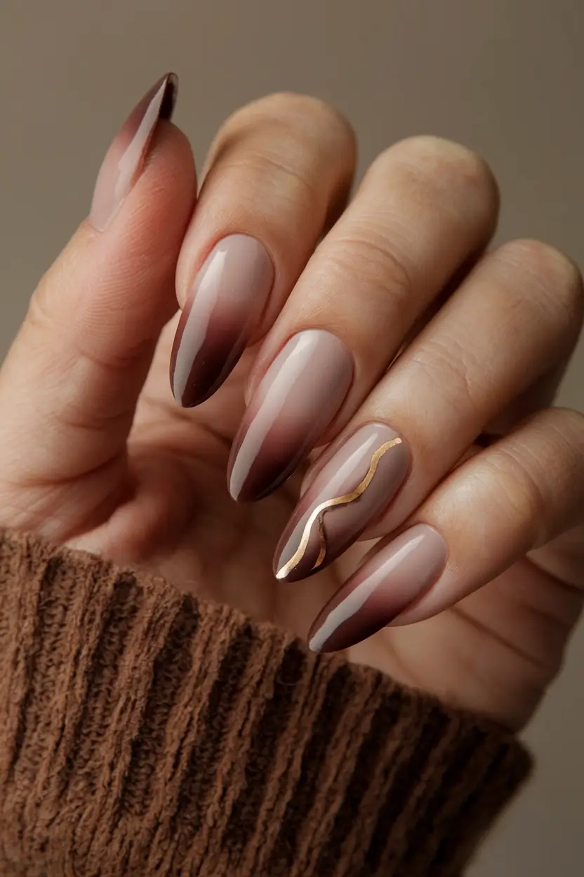 medium almond nails winter design Mocha Fade