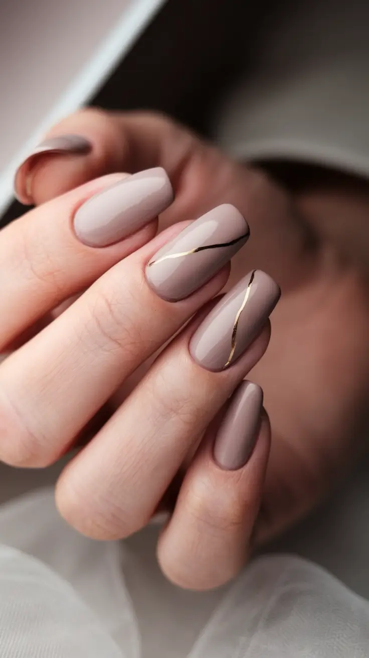 nails almond design winter Champagne Taupe Elegance