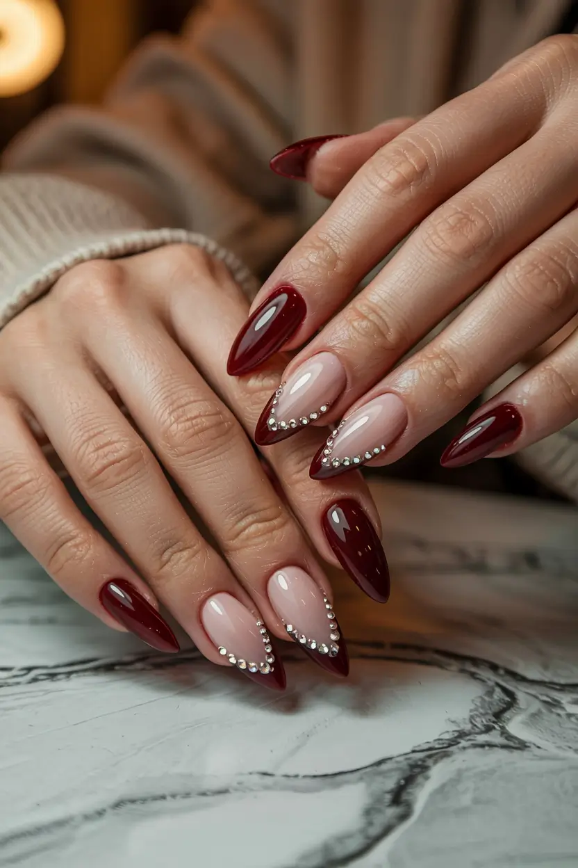 nails almond design red Deep Ruby Drama